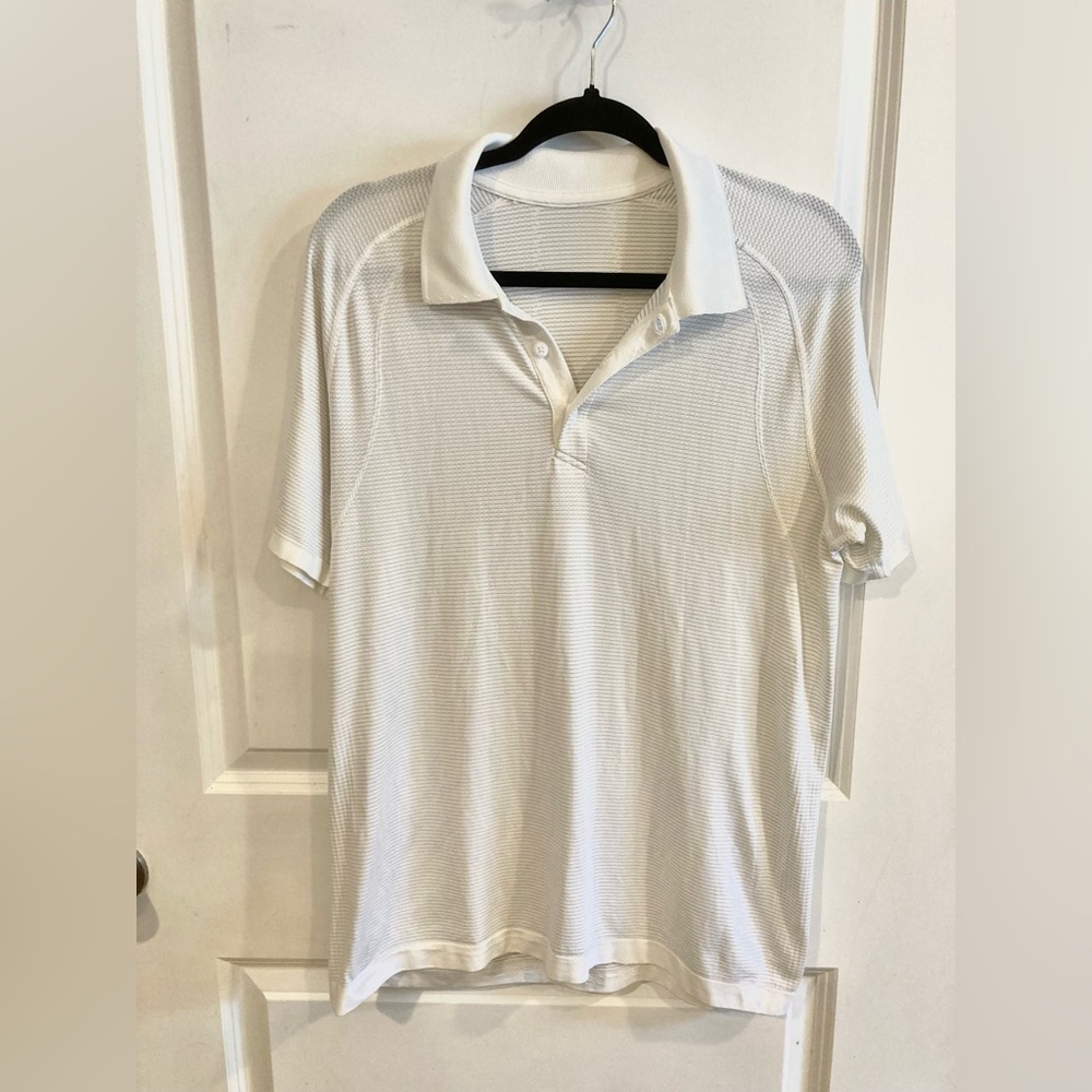 Lululemon Polo Shirt Men’s Medium White Live In Practice Golf Tennis Stretch